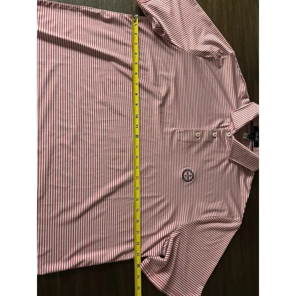 RLX Ralph Lauren Men’s Performance Golf Polo Red Blue Stripe Logo Large